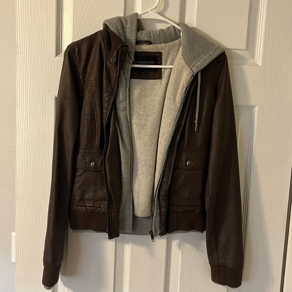Obey Propaganda leather jacket with hoodie size SM